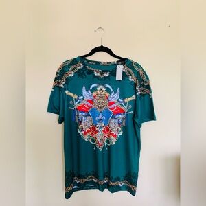 River Island Men's Green Baroque Graphic Print Short Sleeve T-Shirt